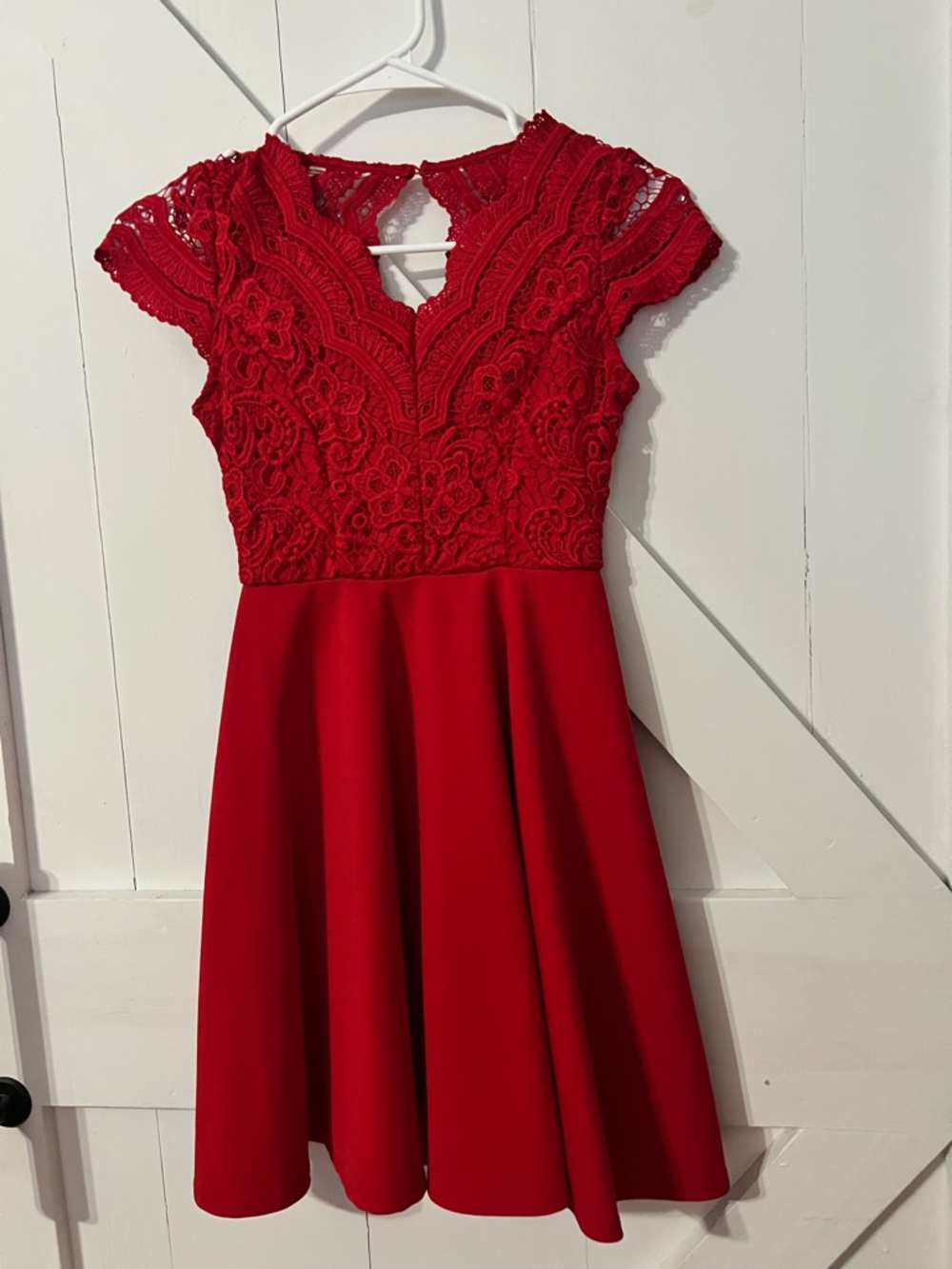 Girls' Red Lace Bodice Fit-and-Flare Dress